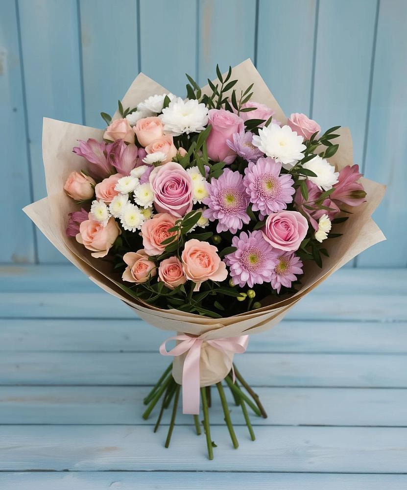 Букет цветов из: Хризантемы, Розы и Альстромерии в Ключах